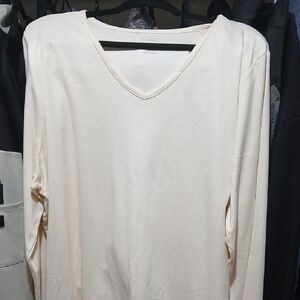Elegant Cream V-Neck Women's Top
